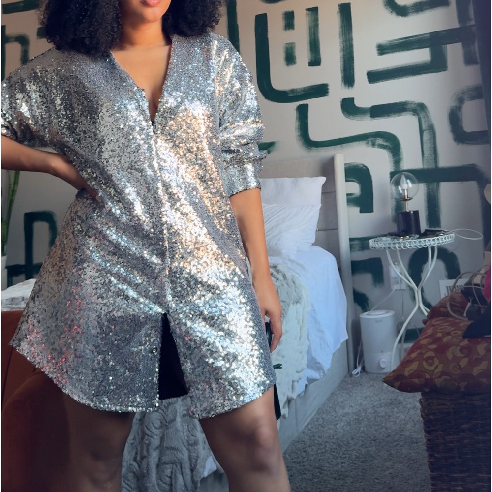 Silver Sequins shirt dress.